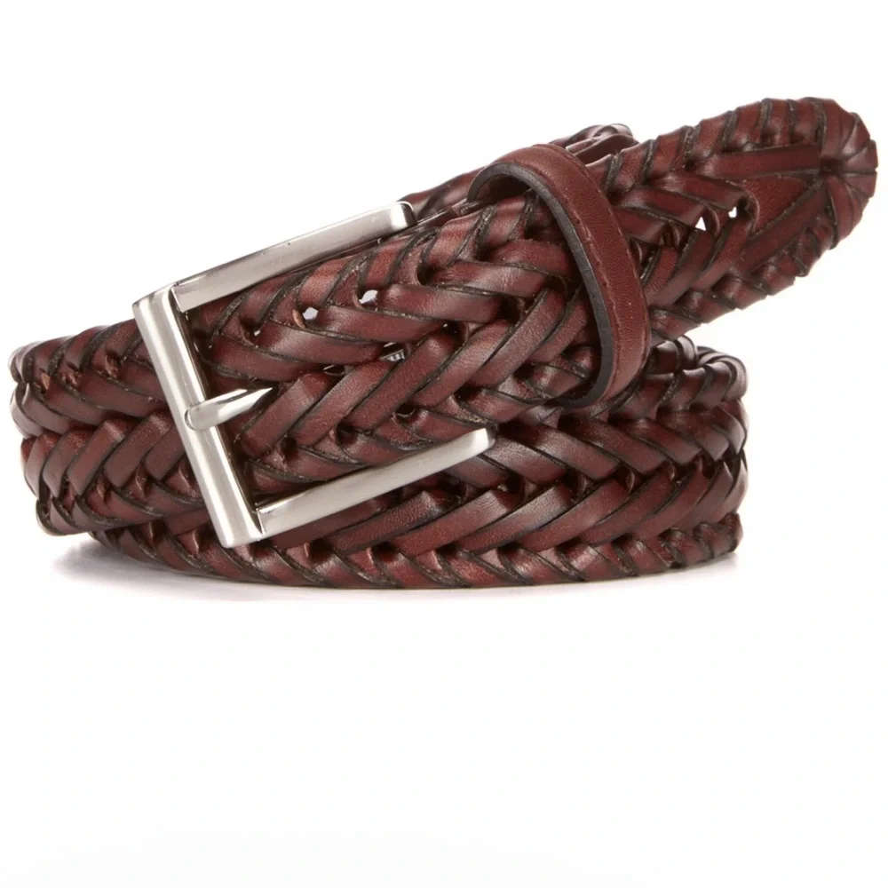Roundtree & Yorke Big & Tall Brown V-Braided Leather Belt Size 52/130